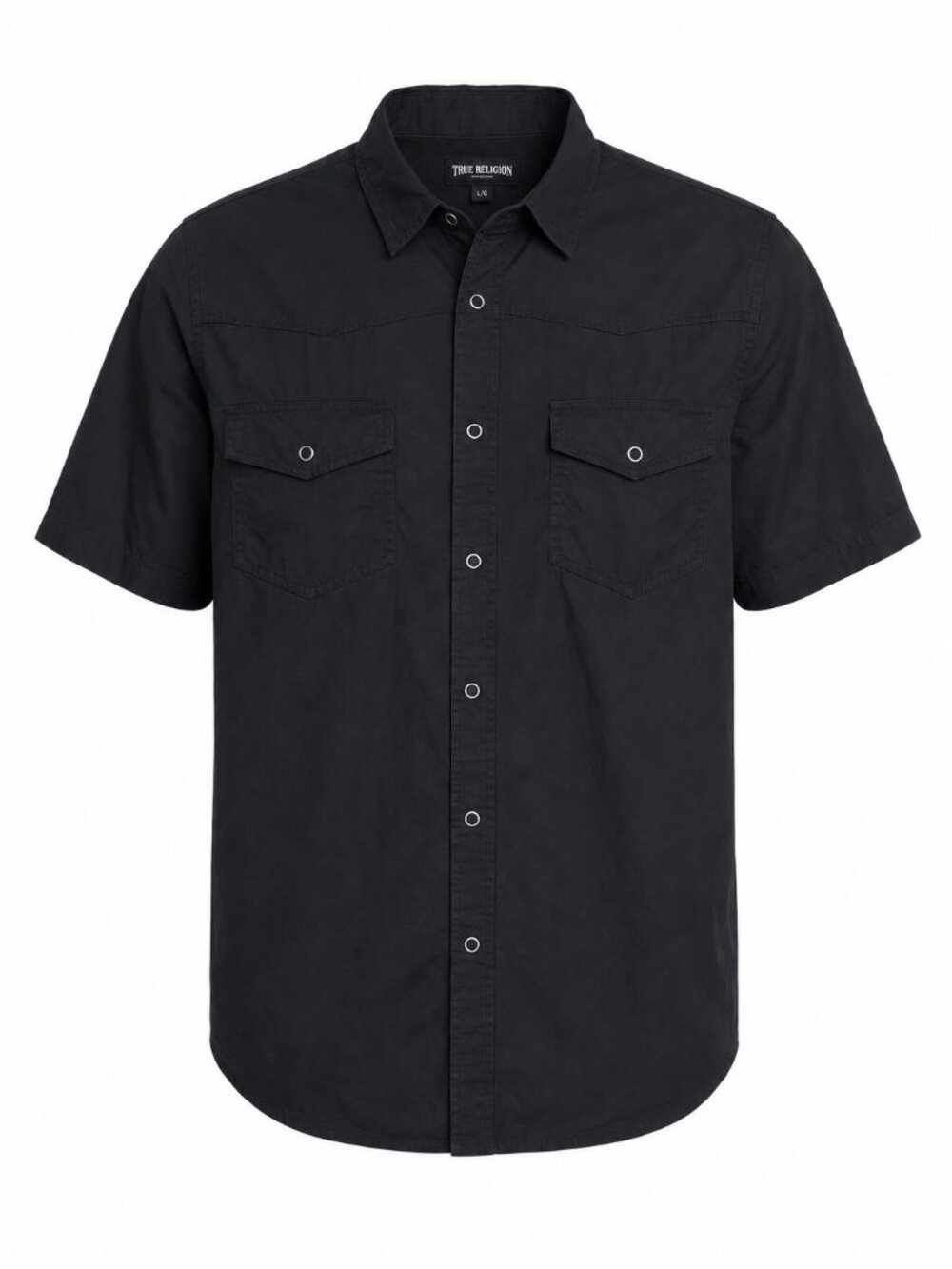 True Religion Black Men's Snap Down Short Sleeve Streetwear Casual Shirt Large